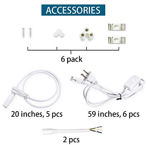 (Pack of 6) Barrina LED T5 Integrated Single Fixture, 4FT, 2200lm, 6500K (Super Bright White), 20W, Utility Shop Light, Ceiling and Under Cabinet Light, Corded electric with built-in ON/OFF switch - - Amazon.com