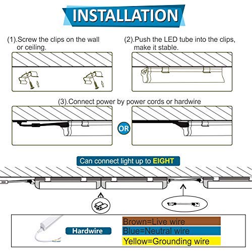 (Pack of 6) Barrina LED T5 Integrated Single Fixture, 4FT, 2200lm, 6500K (Super Bright White), 20W, Utility Shop Light, Ceiling and Under Cabinet Light, Corded electric with built-in ON/OFF switch - - Amazon.com